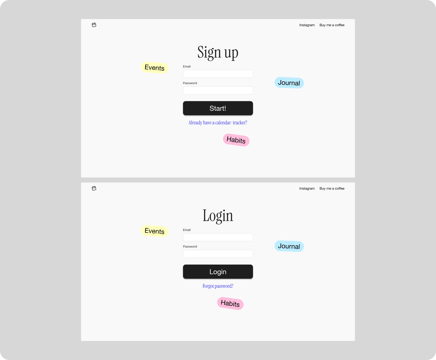 Vision Tracker sign-up and login